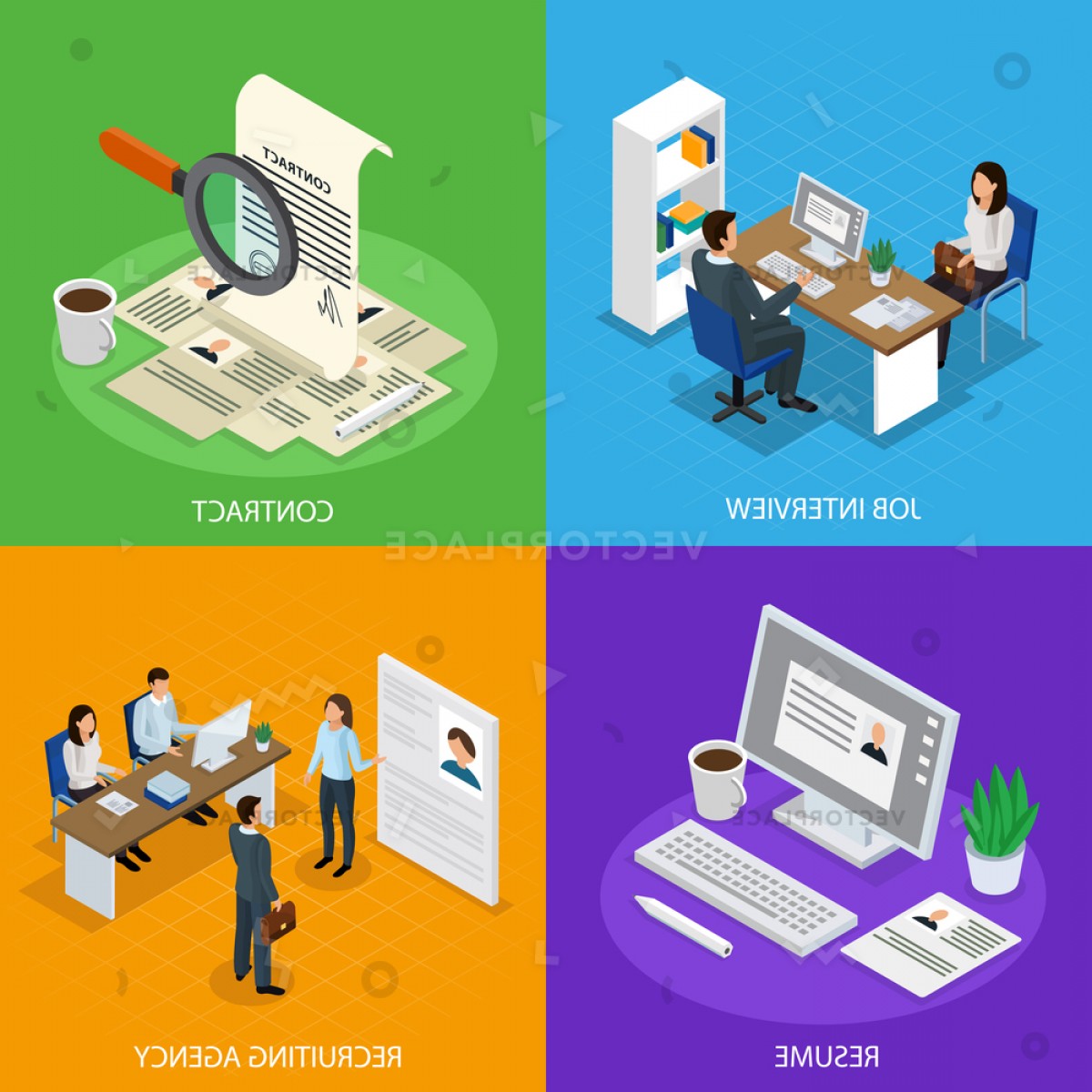1200x1200 Employment Concept Isometric Icons Square Recruitment Vector