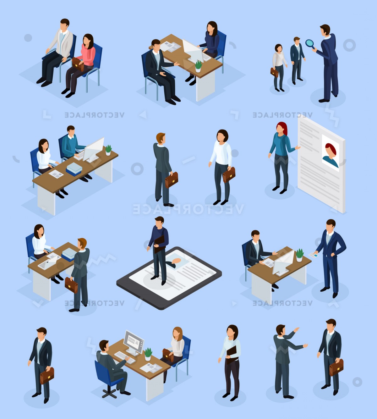 1200x1333 Employment Isometric Icons Set Recruitment Agency Vector