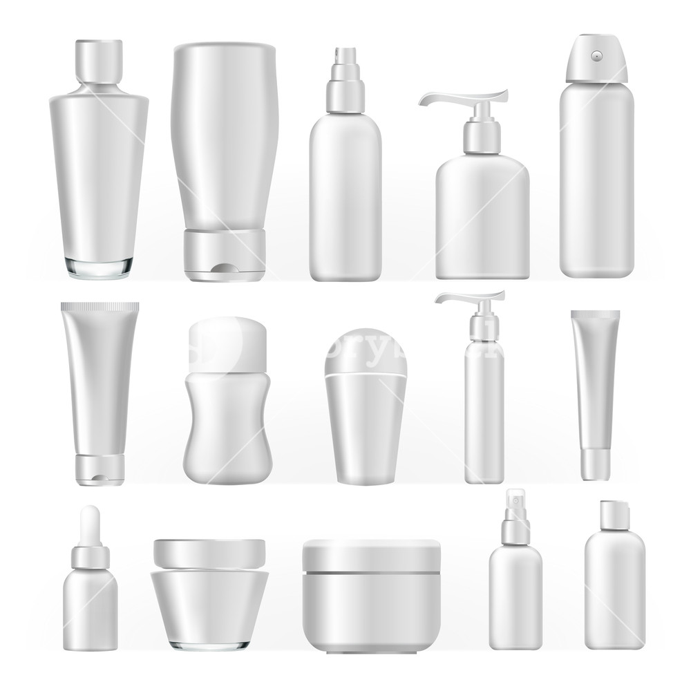 1000x1000 Cosmetic Bottles Set Vector Empty Plastic White Package