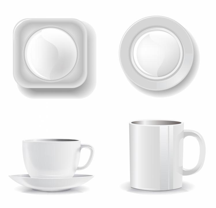 750x721 Empty Cups And Plates On A White