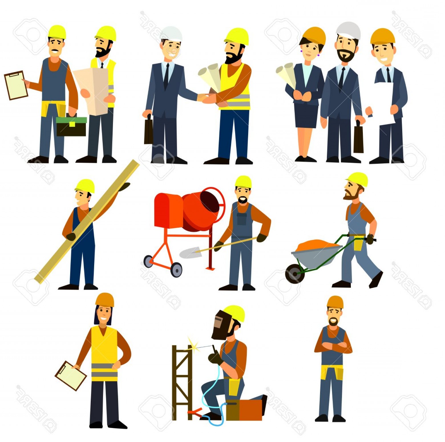 1560x1551 Photostock Vector Construction Engineering Industrial Workers