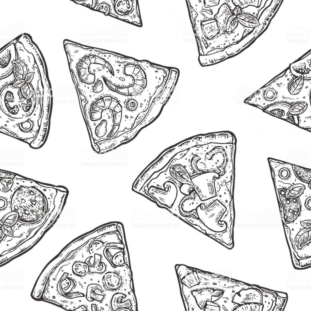 1228x1228 Seamless Pattern Slice Pizza Vintage Vector Engraving Illustration