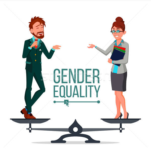 600x600 Gender Equality Vector Man And Woman Standing On Scales Equal