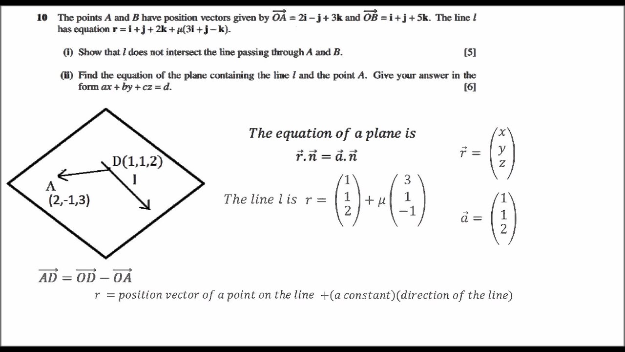 Cie A Level Maths Vectors Equation Of Plane Question No 1280x720 Cie A Level Maths Vectors Equation Of Plane Question No