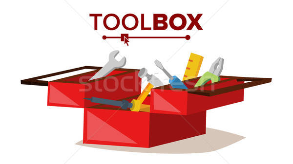 600x337 Red Classic Toolbox Vector Full Of Equipment Flat Cartoon