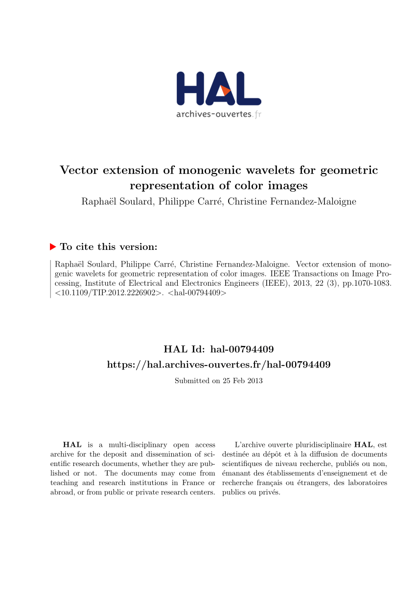 850x1202 Pdf Vector Extension Of Monogenic Wavelets For Geometric