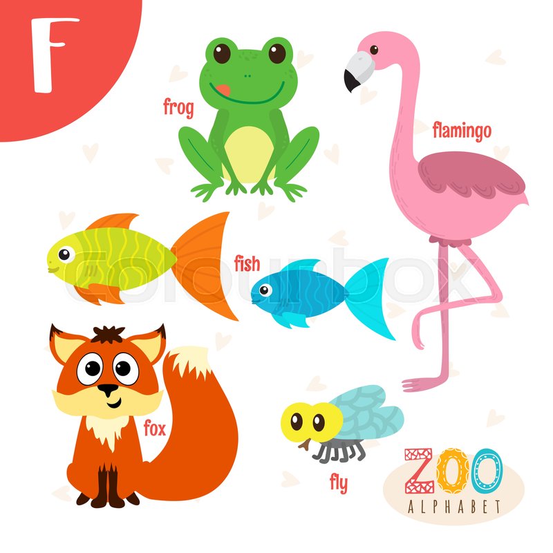800x800 Letter F Cute Animals Funny Cartoon Stock Vector Colourbox