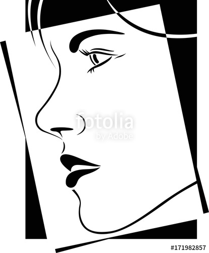 414x500 Face Profile View Elegant Silhouette Outline Black And White