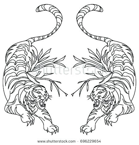 450x470 Black Tiger Outline Royalty Free Vectors And Stock Drawing Vector