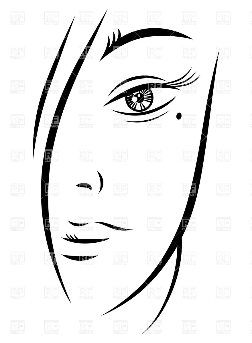 880x1200 Face Of Young Beautiful Woman In Simplistic Line Style Vector