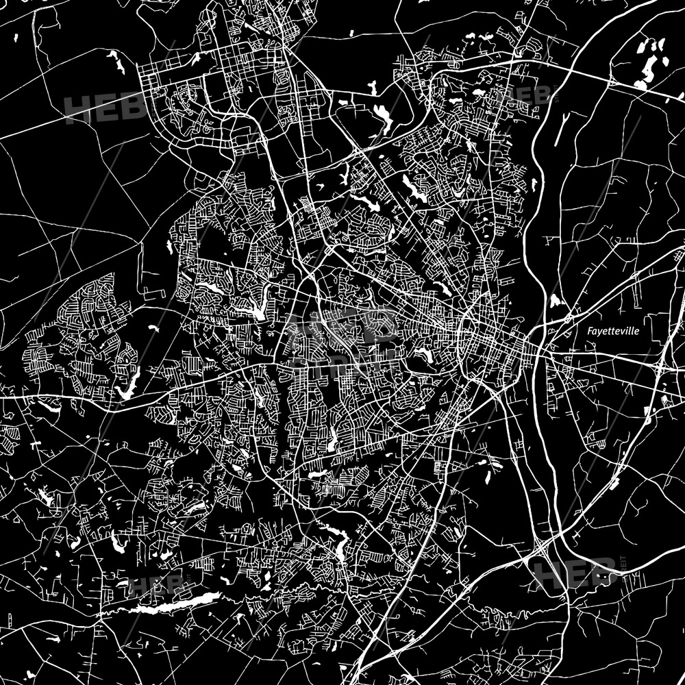 1000x1000 Fayetteville, North Carolina, Downtown Map, Dark Hebstreits Sketches