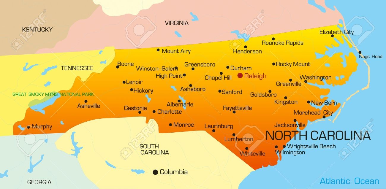 1300x637 North Carolina State Map Vector Color Of Usa