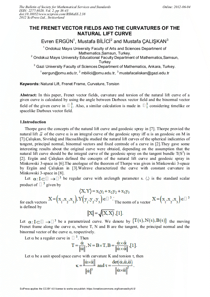 678x959 The Frenet Vector Fields And The Curvatures Of The Natural Lift Curve