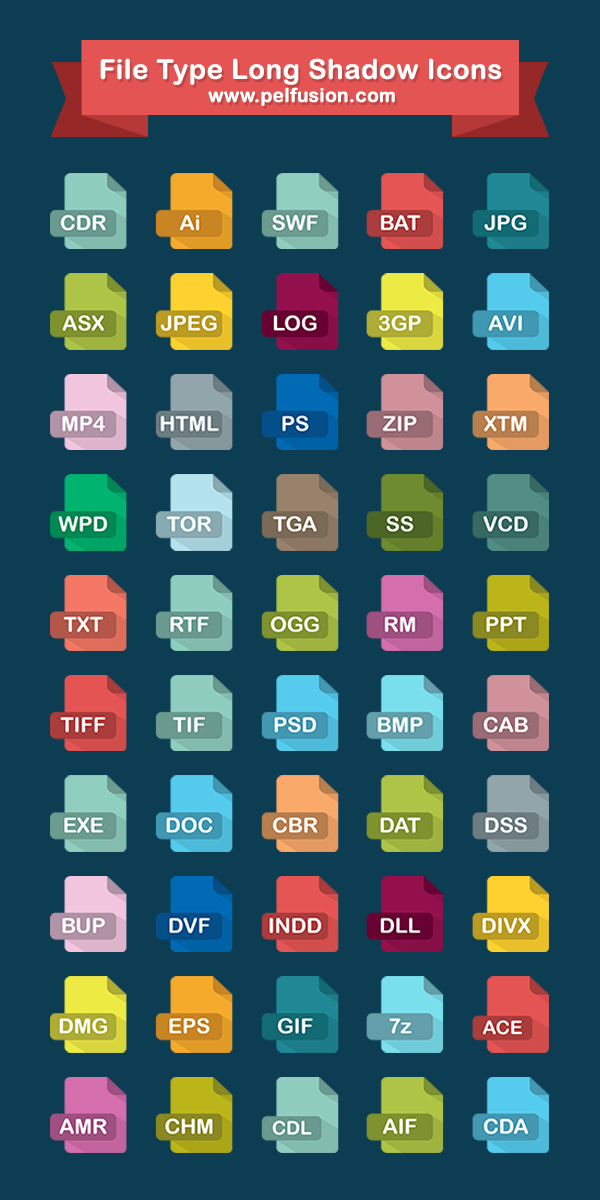 600x1200 Long Shadow Type Icons Vector