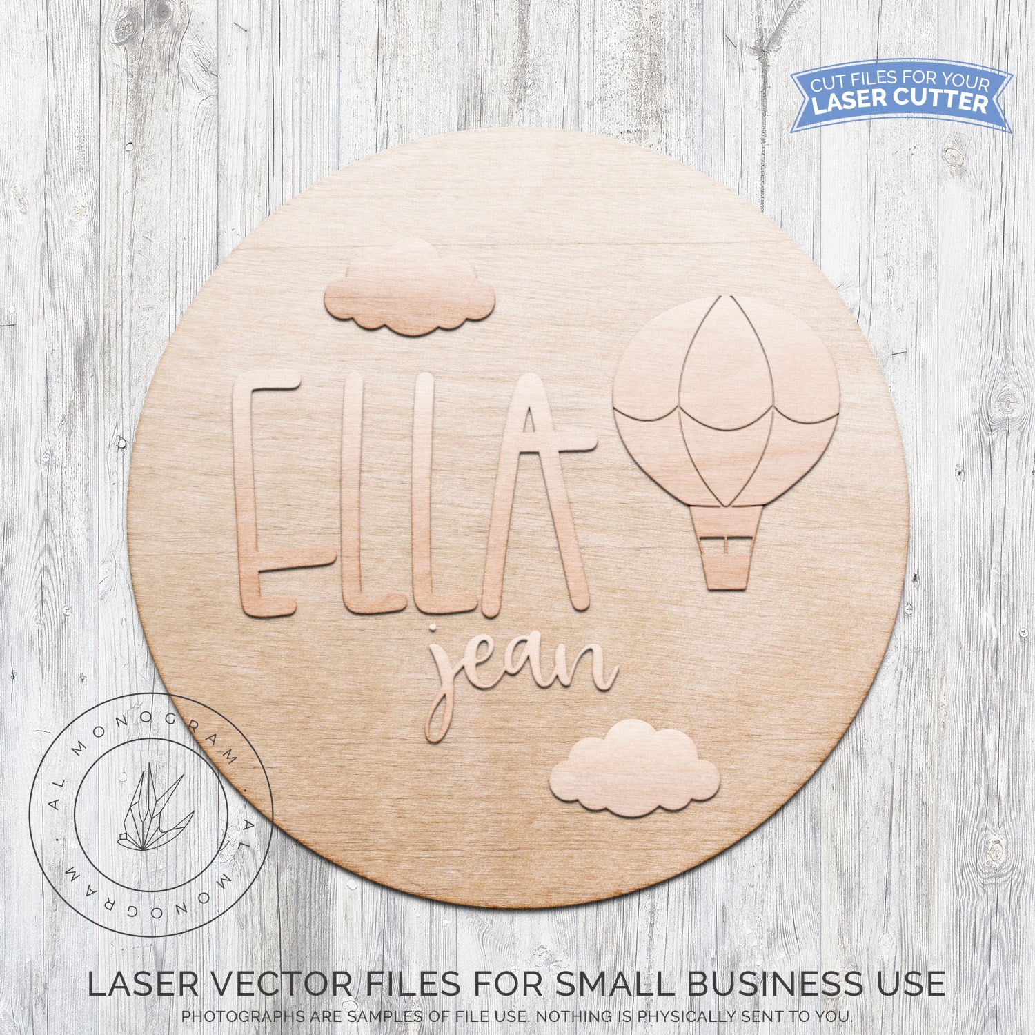 1500x1500 Hot Air Balloon Round Name Sign For Kids Room Laser Vector
