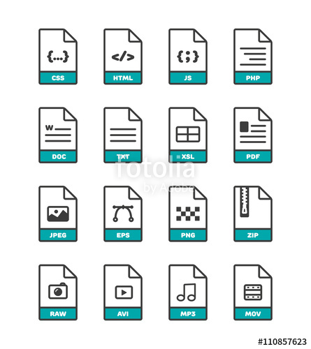 445x500 Linear Thin Vector Format Icons Set, Document Outline Icons