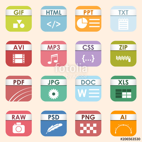 499x500 Vector Square Types And Formats Labels Icon Set Type