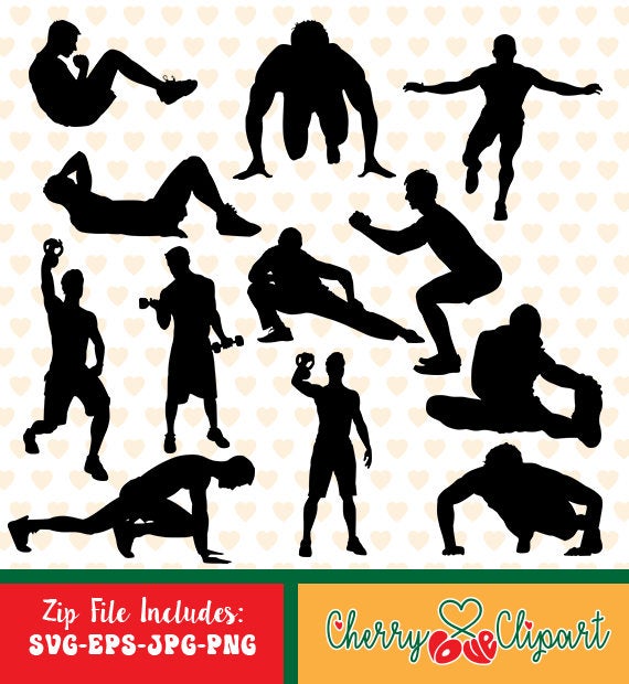 570x620 Men Exercising Silhouettes Sale Png And Etsy