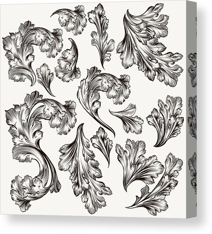 678x750 Set Of Hand Drawn Vector Filigree Swirls For Design Canvas Print