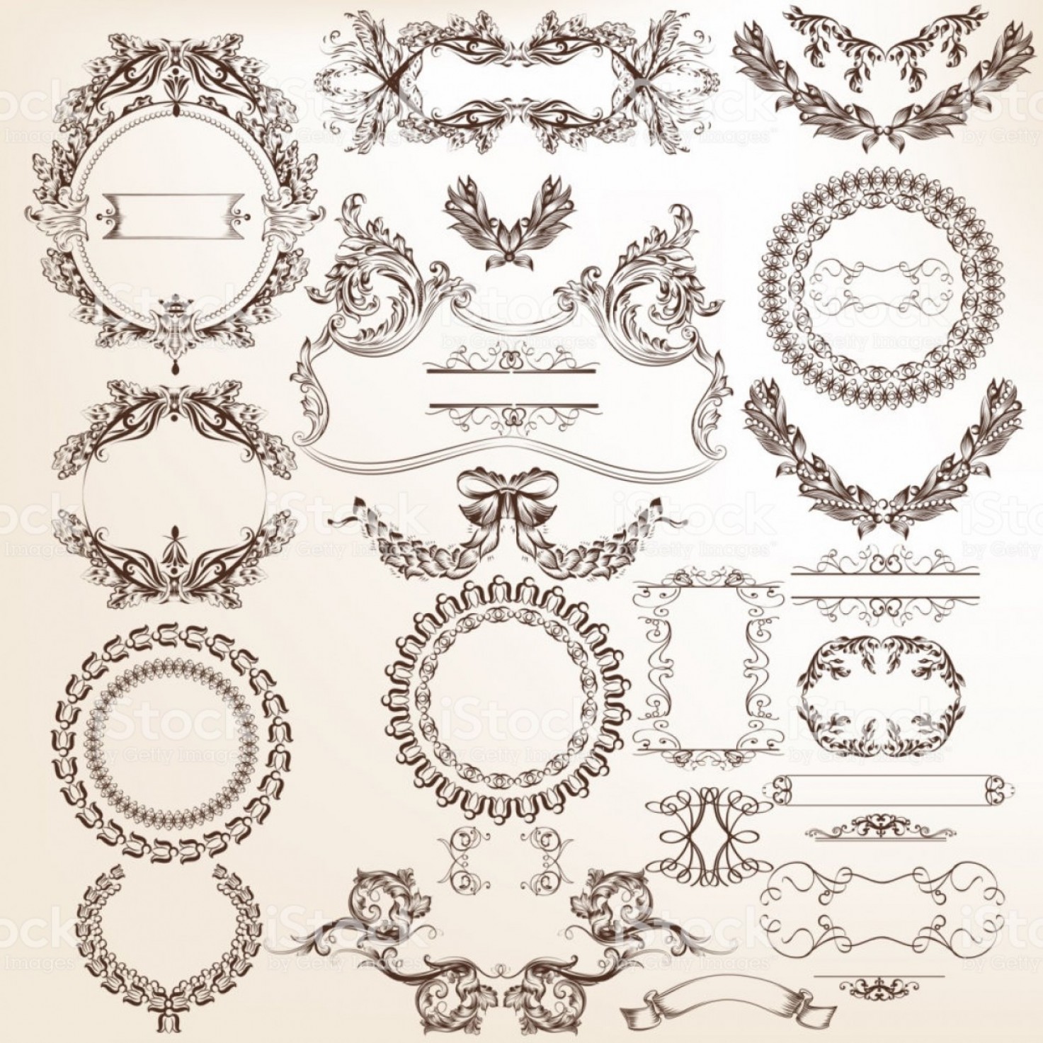 1473x1473 Collection Or Set Of Vector Filigree Drawn Antique Frames