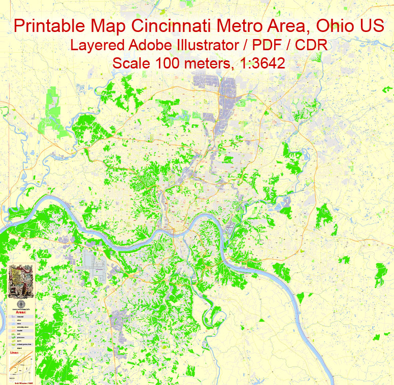 776x759 Printable Cdr Map Cincinnati Ohio Us, Exact Vector City Plan Map