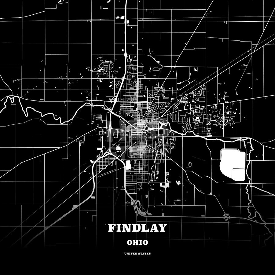 900x900 Black Map Poster Template Of Findlay, Ohio, Usa Maps Vector