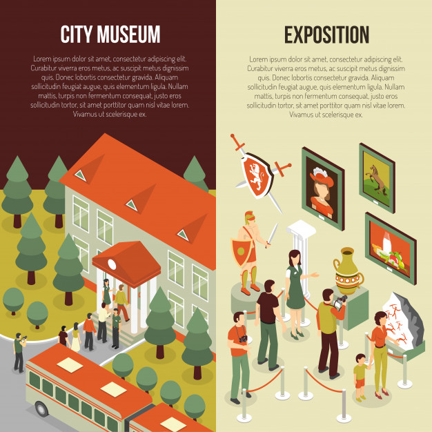 626x626 Fine Art Museum Isometric Banners Vector Free Download