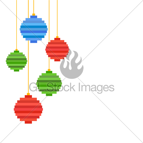 500x500 Vector Five Pixel Art Christmas Tree Ball Flat Design C Gl