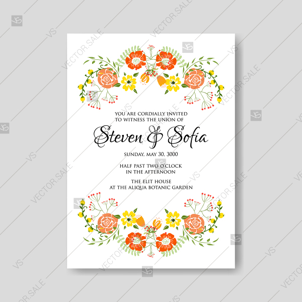 600x600 Garland Floral Frameof Red Peony, Ranunculus Wedding Invitation