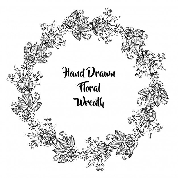 626x626 Hand Drawn Black And White Floral Wreath Free Vector Doodle Away