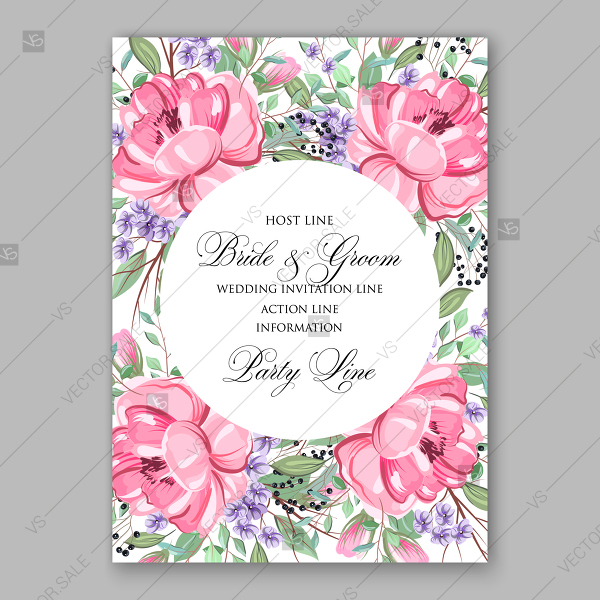 600x600 Provence Wedding Invitation Pink Peony Lavender Vector Floral