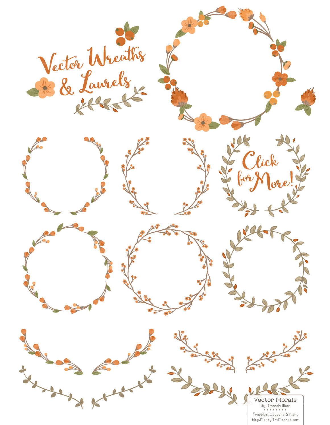 1160x1492 Vector Floral Wreath Laurels In Pumpkin
