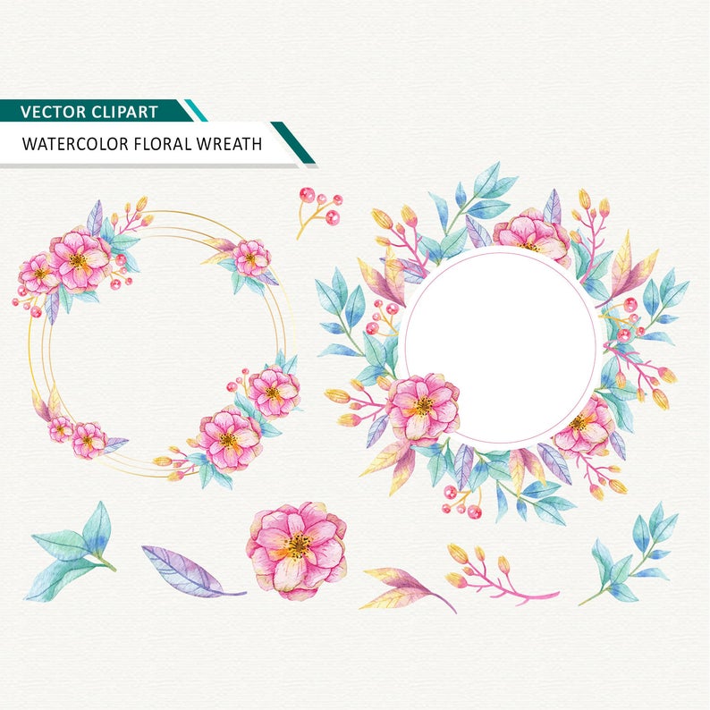 794x794 Watercolor Floral Clipart Vector Floral Wreath Clip Art For Etsy