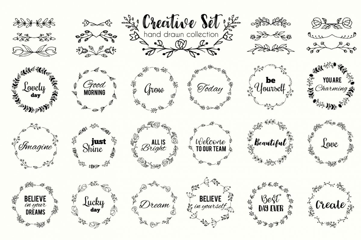 1200x800 Floral Wreath And Flourishes Set Vector Illustration