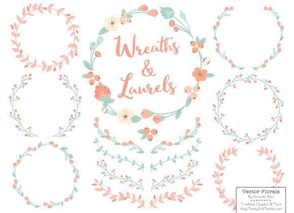 580x422 Mint Peach Vector Flower Wreaths