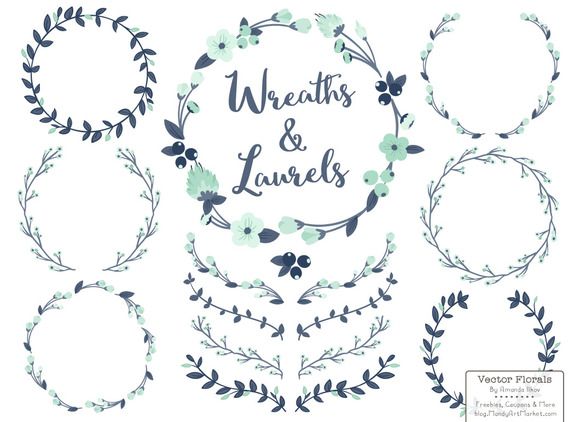 580x422 Navy Mint Vector Flower Wreaths