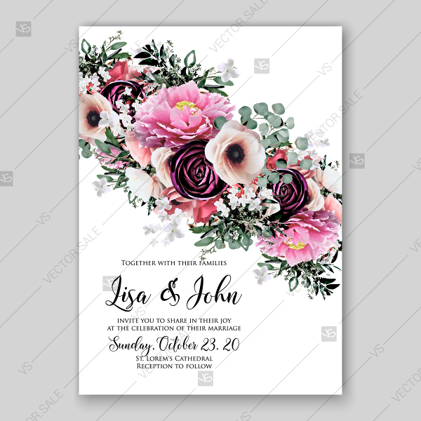 600x600 Burgundy Plum Floral Watercolor Wedding Invitations Peony Anemone