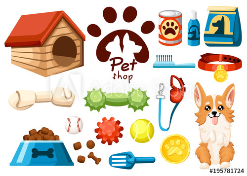 500x357 Set Of Pet Shop Icons Accessories For Dogs Flat Vector