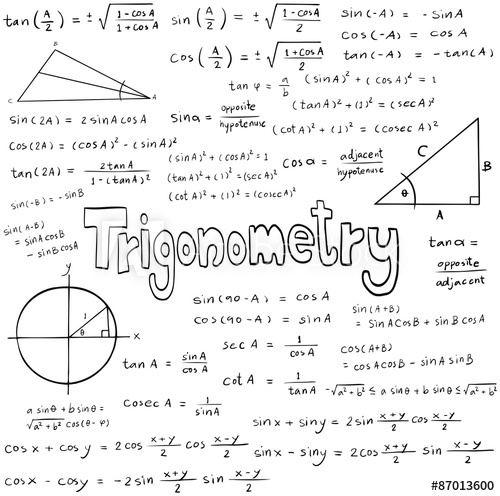 500x496 Trigonometry Law Theory And Mathematical Formula Equation, Doodle