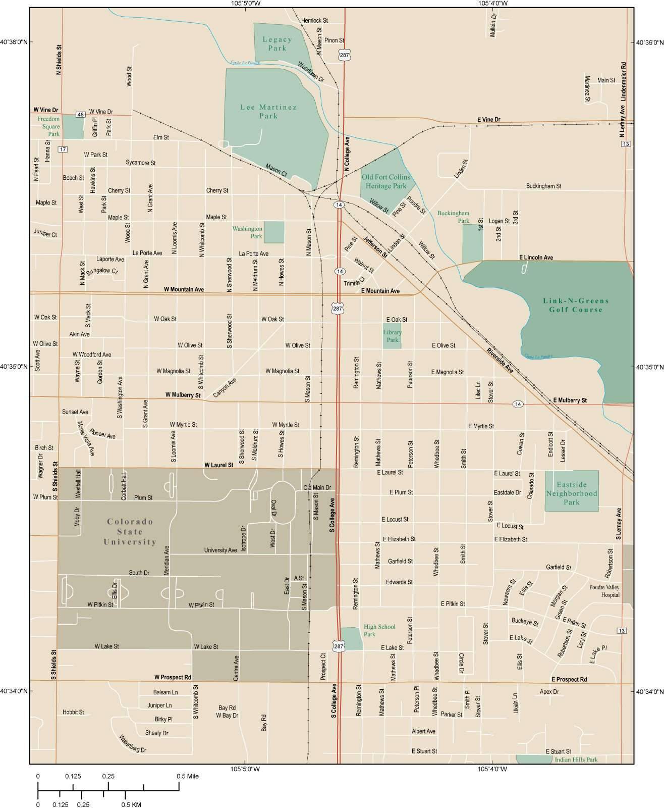 1316x1602 Fort Collins Map With Local Streets In Adobe Illustrator Vector Format