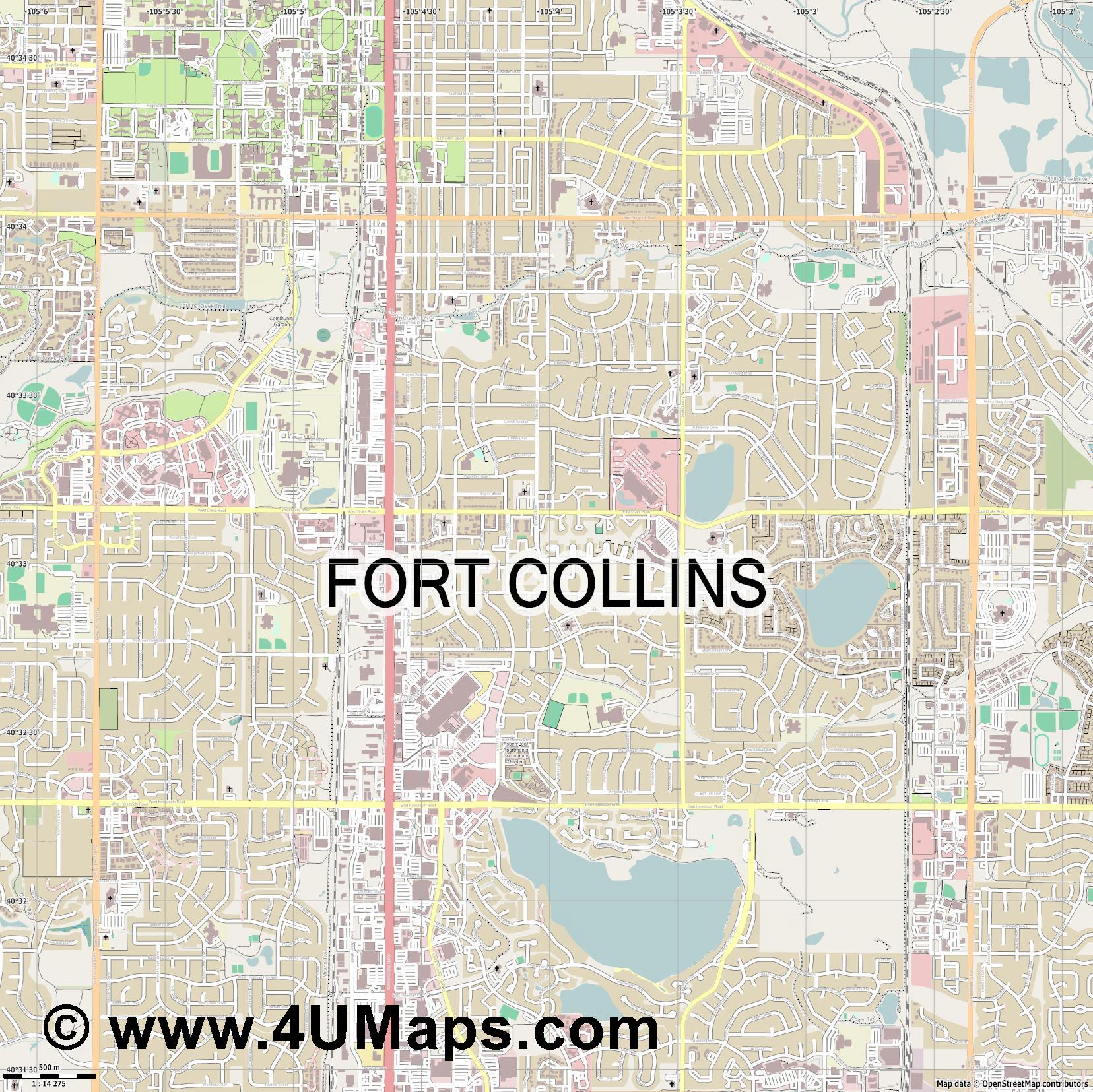 1656x1655 Pdf, Scalable Vector City Map Fort Collins