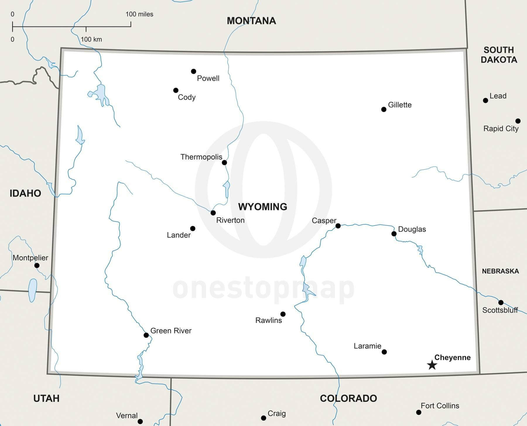 1800x1456 Vector Map Of Wyoming Political One Stop Map
