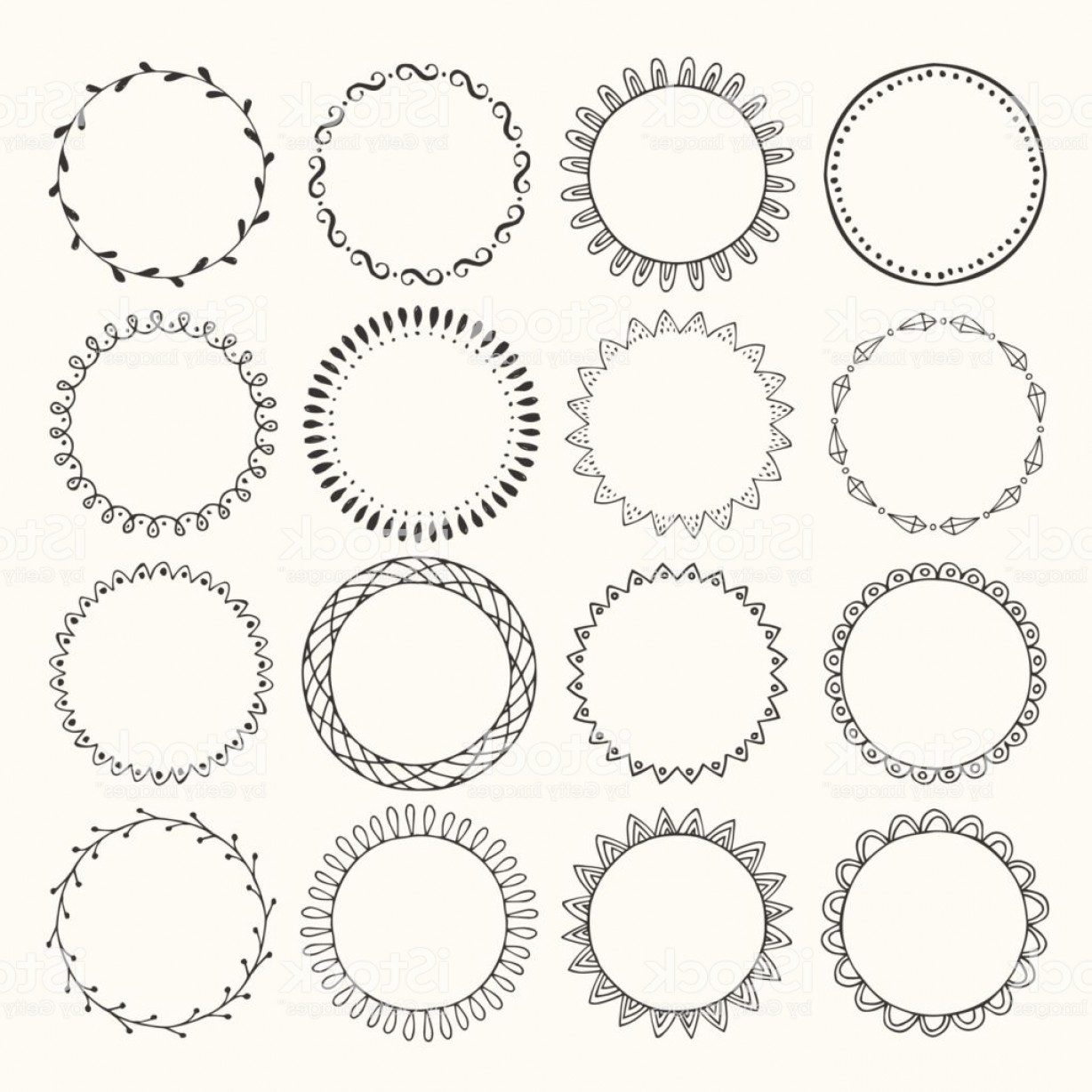 1228x1228 Set Of Hand Drawn Black Frames Round Borders Vector Isolated Gm