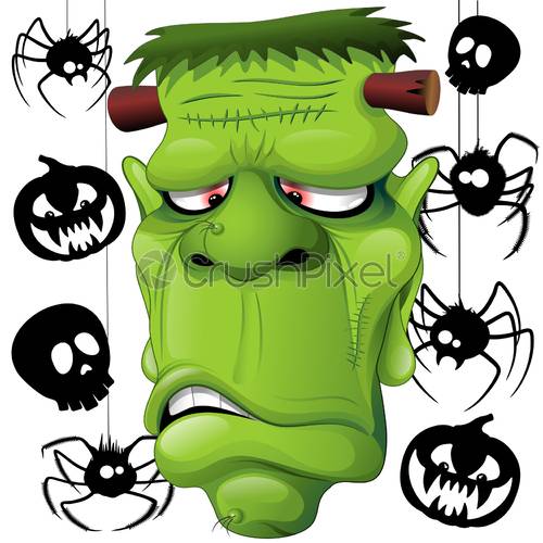 Frankenstein Spiders Skulls And Pumpkins Vector Illustration 500x500 Frankenstein Spiders Skulls And Pumpkins Vector Illustration