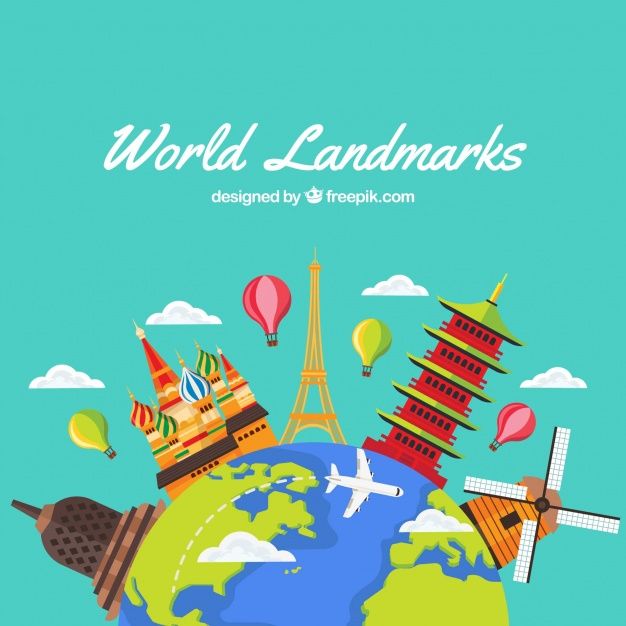 626x626 Travel Background With Monuments And Plane Around Earth Vector