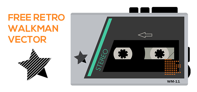 795x371 Free Download Retro Walkman Cassette Player Vector Graphic + Png