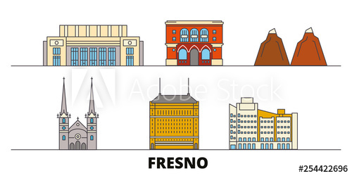 500x250 United States, Fresno Flat Landmarks Vector Illustration United
