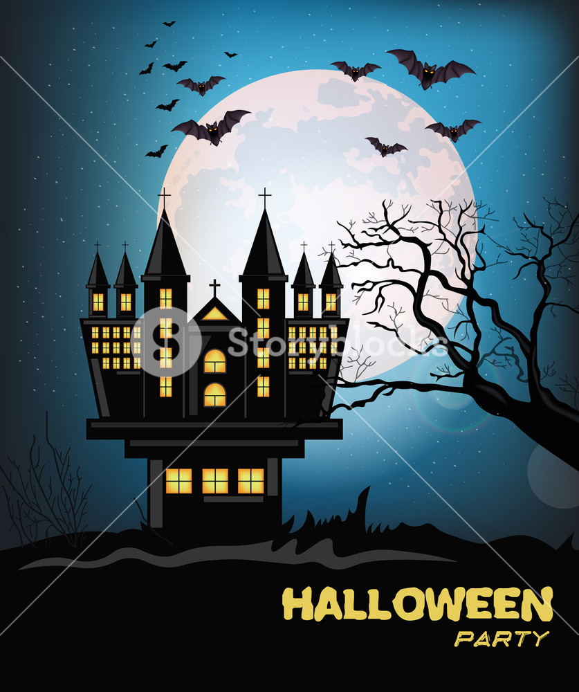 837x1000 Happy Halloween Party Haunted Castle Background Vector Full Moon