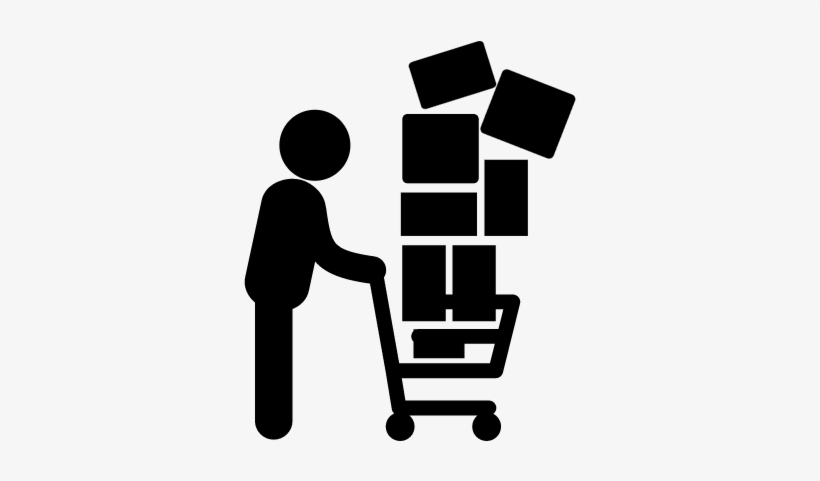 820x481 Man With Stacked Boxes On Shopping Cart Vector