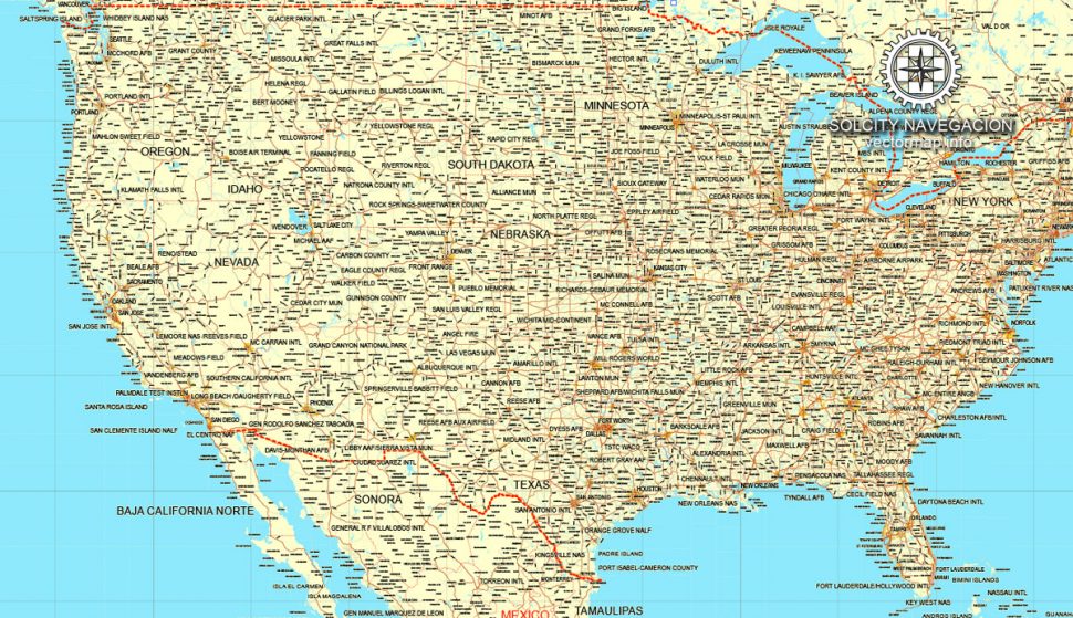 970x559 Us Map Canada Printable Vector Full Road Map Editable Adobe